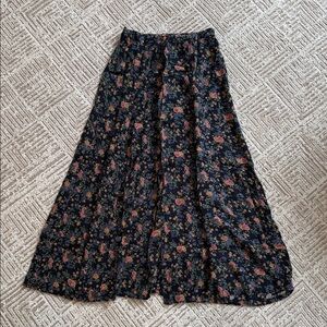 Vintage Floral Maxi Button Front Navy Skirt